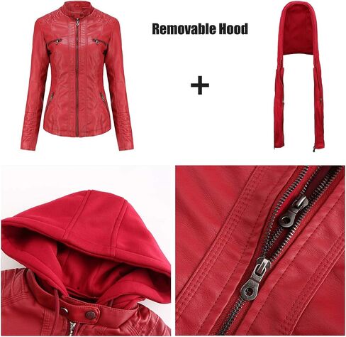 Tagoo Faux Leather Jacket Women Motorcycle Coat for Biker with Removable Hood Plus Size in Saudi Arabia