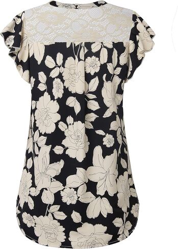 Gaharu Women's Notch V Neck Short Sleeve Chiffon Shirts Casual Lace Blouse Top in Kuwait