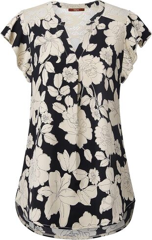 Gaharu Women's Notch V Neck Short Sleeve Chiffon Shirts Casual Lace Blouse Top in Kuwait