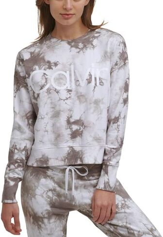 Calvin Klein Performance Women's Logo Tie-Dyed French Terry Sweatshirt (Grey, Small) in Saudi Arabia