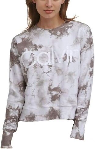 Calvin Klein Performance Women's Logo Tie-Dyed French Terry Sweatshirt (Grey, Small) in Saudi Arabia