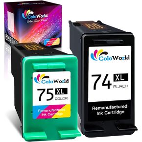 استبدال خرطوشة الحبر المعاد تصنيعها من ColoWorld لحزمة كومبو HP 74XL 75XL 74 75 (1 أسود، 1 لون) CB336WN تستخدم مع طابعة PhotoSmart C4280 C5280 C4480 C4250 DeskJet D4360 D4260 OfficeJet J5780 in Kuwait