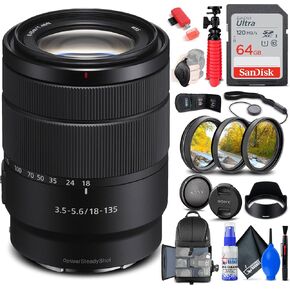 Sony E 18-135mm f/3.5-5.6 OSS Lens (SEL18135) + Filter Kit + Backpack + 64GB Card + Card Reader + Flex Tripod + Memory Wallet + Lens Cap Keeper + Cleaning Kit + Hand Strap + More (Renewed) in Saudi Arabia