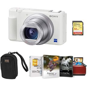 Sony ZV-1 Compact 4K HD Camera, White - Bundle with Alpine 2 Camera Bag, 32GB SDHC Card, Mac Software Package in Kuwait