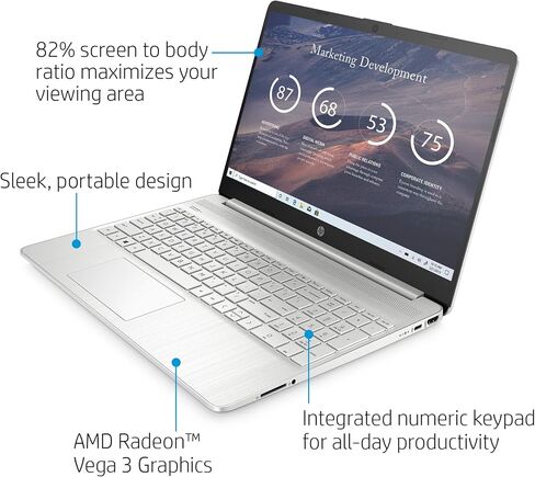 HP 15.6-inch HD Laptop, AMD Ryzen 3 3200U Processor, 8 GB RAM, 256 GB SSD, Windows 10 Home (15-ef0021nr, Natural Silver) in Saudi Arabia