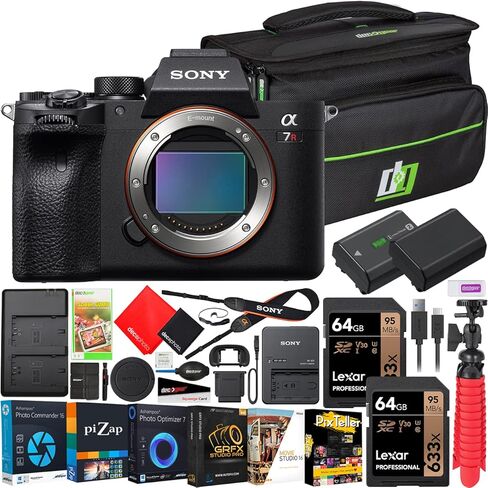 Sony a7R IV Mirrorless Full Frame Camera Body New Version ILCE-7RM4A/B Bundle with Deco Gear Photography Bag Case + Extra Battery + 2 x 64GB Memory Cards + Photo Video Software Kit & Accessories in Saudi Arabia