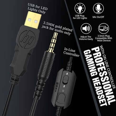سماعات الرأس السلكية للألعاب HP Xbox One مع صوت محيطي، وإضاءة RGB LED، وعزل الضوضاء فوق الأذن مع ميكروفون قابل للتعديل، لأجهزة PS5، وPS4، وXbox One، وNintendo Switch، والكمبيوتر الشخصي، والكمبيوتر المحمول - أسود in Kuwait