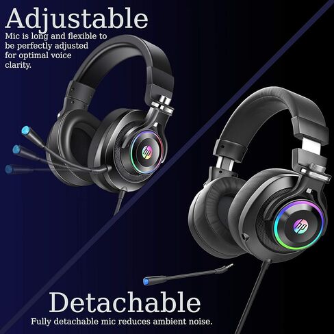 سماعات الرأس السلكية للألعاب HP Xbox One مع صوت محيطي، وإضاءة RGB LED، وعزل الضوضاء فوق الأذن مع ميكروفون قابل للتعديل، لأجهزة PS5، وPS4، وXbox One، وNintendo Switch، والكمبيوتر الشخصي، والكمبيوتر المحمول - أسود in Kuwait