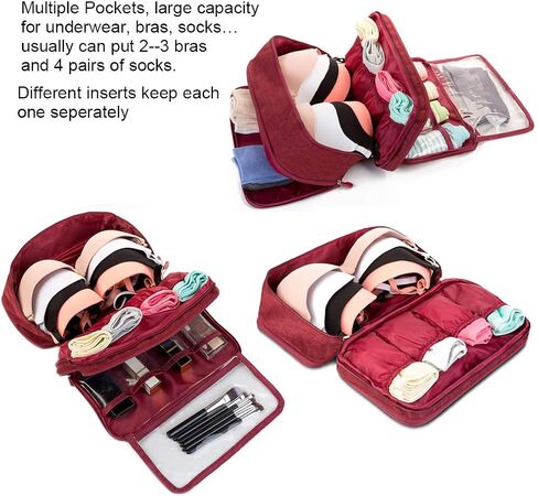 Rainbow-Lee Travel Underwear Organizer, Bra Underwear Travel Packing Organizer Waterproof Pack Cube Lingerie Socks Bag Layer Cosmetic Bag Bra Bag for Travel (Hanging Grey) in Saudi Arabia