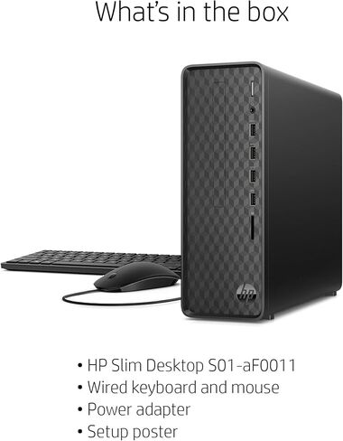 HP - S01-aF0011 Slim Desktop, AMD Athlon Silver 3050U, 4GB RAM, 256 GB SSD, Windows 10 Home (S01-aF0011, Black) Jet Black in Kuwait