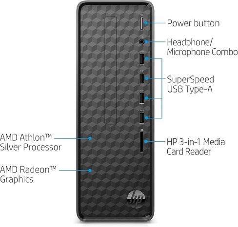 HP - S01-aF0011 Slim Desktop, AMD Athlon Silver 3050U, 4GB RAM, 256 GB SSD, Windows 10 Home (S01-aF0011, Black) Jet Black in Kuwait