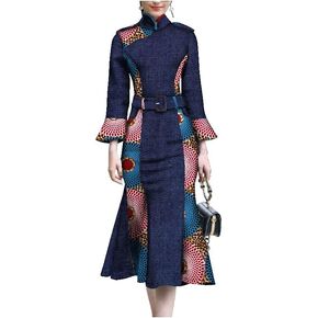 African Dress for Women Dashiki Dresses Patchwork Dress Lantern Sleeve Traditional Clothing in Kuwait