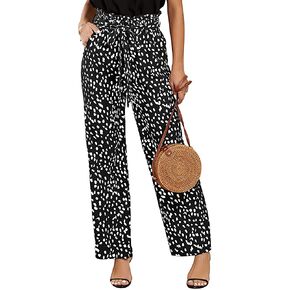 SySea Womens High Waisted Leopard Print Palazzo Pants Belted Wide Leg Long Trousers with Pockets