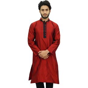 قميص Atasi طويل للرجال من طراز Kurta Maroon Dupion بنمط بوليوود العرقي in Kuwait