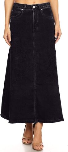 Women’s Plus/Junior Size Mid Rise A-Line Long Jeans Maxi Denim Skirt in Kuwait