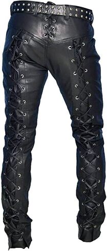 Leather Lovers Men Genuine Cowhide Leather Front & Back Laced Up Black Biker Pants in Saudi Arabia