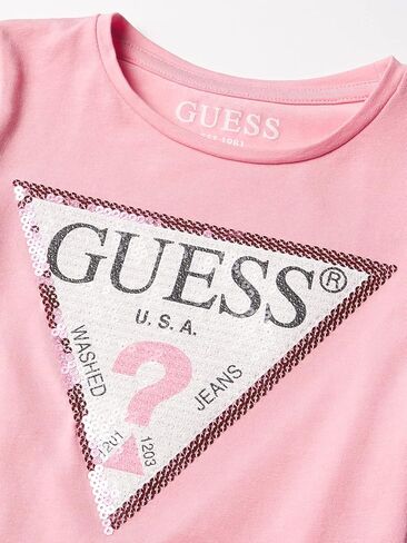 تي شيرت بأكمام قصيرة من القطن العضوي بشعار الترتر الصغير للفتيات من GUESS in Kuwait