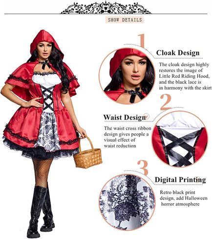 YHBAO Women's Little Red Riding Hood Halloween Cosplay Costume Party Dress in Saudi Arabia