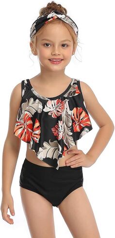 Girls Kids Swimsuit Two Pieces Bikini Set Ruffle Falbala Swimwear Bathing Suits in Saudi Arabia
