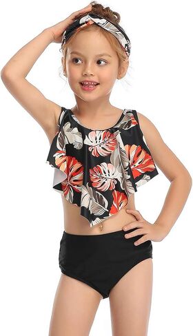 Girls Kids Swimsuit Two Pieces Bikini Set Ruffle Falbala Swimwear Bathing Suits in Saudi Arabia