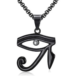 CZ 3D Eye of Horus Egyptian Protection Coptic Ankh Cross Pendant Stainless Steel Necklace For Men, 24 Inch Chain Eye of Providence/ All-Seeing-Eye/Blue Evil Eye Jewelry Gift in Kuwait