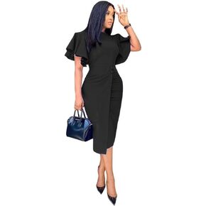 فستان Ekaliy نسائي بأكمام مكشكشة عتيقة من Bodycon Peplum للعمل الرسمي للعمل in Kuwait