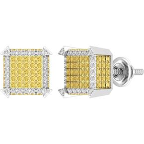 Dazzlingrock Collection 0.40 Carat (ctw) Round White & Yellow Diamond Mens Hip Hop Dice Stud Earrings, Sterling Silver