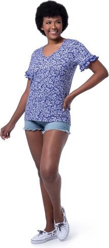 Lee Women's Cotton Ruffle Short Sleeve V-Neck T-Shirt in Saudi Arabia