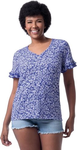 Lee Women's Cotton Ruffle Short Sleeve V-Neck T-Shirt in Saudi Arabia