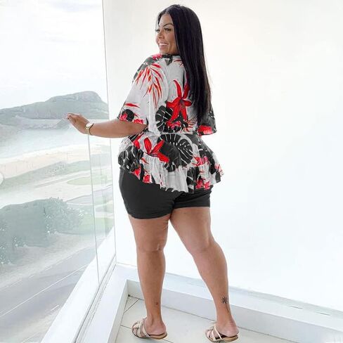 WUSENST Women Plus Size Summer 2 Pieces Short Set Casual Outfit Tracksuit T-Shirt Bodycon Short Pants Set in Kuwait