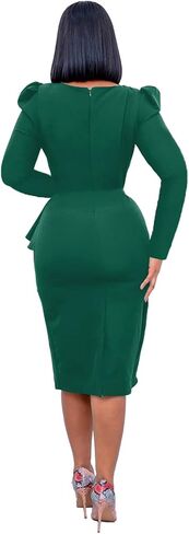 فستان Ekaliy نسائي بأكمام مكشكشة عتيقة من Bodycon Peplum للعمل الرسمي للعمل in Kuwait