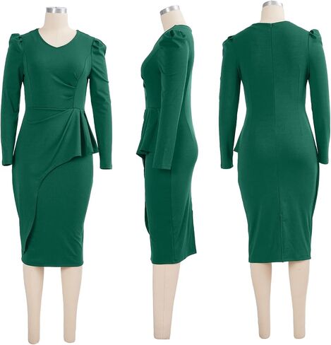 فستان Ekaliy نسائي بأكمام مكشكشة عتيقة من Bodycon Peplum للعمل الرسمي للعمل in Kuwait