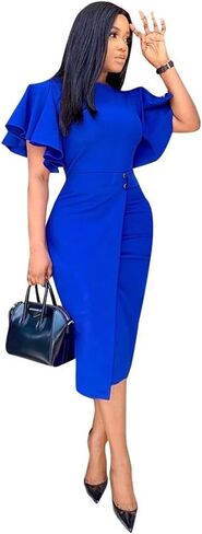 فستان Ekaliy نسائي بأكمام مكشكشة عتيقة من Bodycon Peplum للعمل الرسمي للعمل in Kuwait