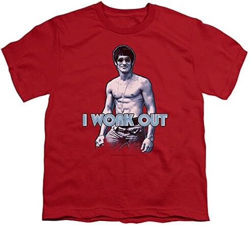 Bruce Lee - Youth Lee Works Out T-Shirt In Red in Saudi Arabia