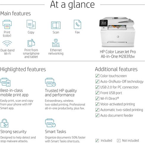 HP Color Laserjet Pro M283fdw Wireless All-in-One Laser Printer, Remote Mobile Print, Scan & Copy, Duplex Printing (7KW75A), White, Model:7KW75A#BGJ (Renewed) in Saudi Arabia