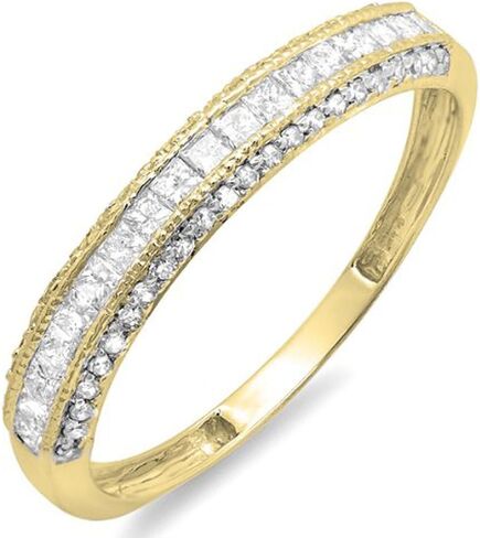 Dazzlingrock Collection 0.45 Carat (ctw) 10k Gold Princess & Round Diamond Ladies Wedding Matching Band Stackable Ring 1/2 CT in Kuwait