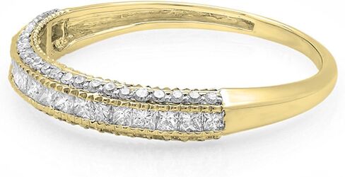 Dazzlingrock Collection 0.45 Carat (ctw) 10k Gold Princess & Round Diamond Ladies Wedding Matching Band Stackable Ring 1/2 CT in Kuwait
