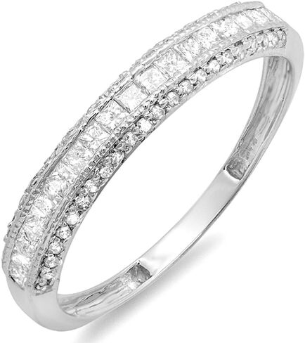 Dazzlingrock Collection 0.45 Carat (ctw) 10k Gold Princess & Round Diamond Ladies Wedding Matching Band Stackable Ring 1/2 CT in Kuwait