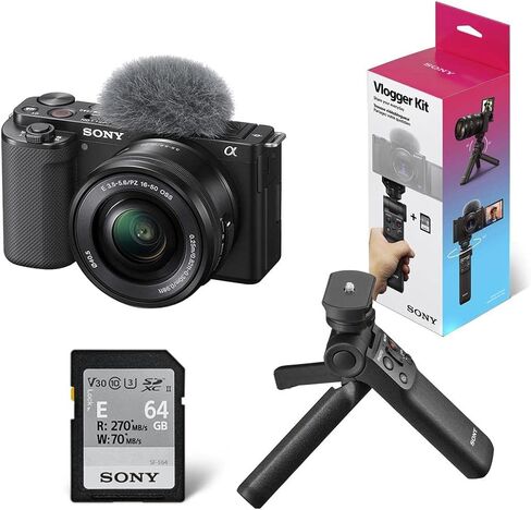 Sony ZV-E10 Mirrorless Camera Body, Black Bundle with ACCVC1 Vlogger Accessory Kit Shooting Grip and 64GB SD Card in Saudi Arabia