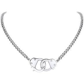 FindChic Handcuff Necklace Padlock Pendant Customized Handcuffs Bracelet Stainless Steel/18K Gold Plated/Black Curb Chain Interlocking 16inch/18inch Friendship Statement Necklace for Girls & Women