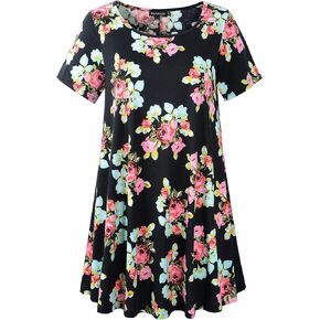 Veranee Women's Plus Size Swing Tunic Top 3/4 Sleeve Floral Flare T-Shirt
