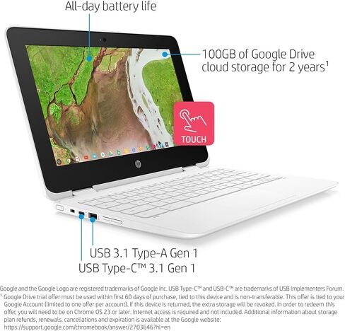 HP 4SH02UAR#ABA 2 في 1 Chromebook - x360 11 ae100 11 ae110nr شاشة لمس 11.6 بوصة 1366 × 768 Celeron N3350 4 جيجابايت ذاكرة وصول عشوائي 32 جيجابايت ذاكرة فلاش مُجددة نظام تشغيل Chrome Intel HD (متجدد) in Saudi Arabia