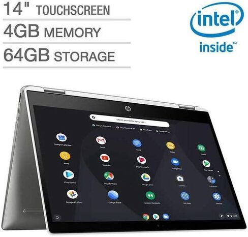 HP Chromebook x360 14b-ca0023dx شاشة لمس 14 بوصة 1366 × 768 Intel Pentium Silver N5000 1.1 جيجا هرتز 4 جيجا بايت رام 64 جيجا بايت eMMC ChromeOS (متجدد) in Saudi Arabia