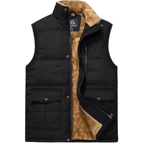 MAGCOMSEN Men's Outerwear Vests Full-Zip Sleeveless Jacket Winter Warm Fleece Lined Vests Stand Collar Padded Vest