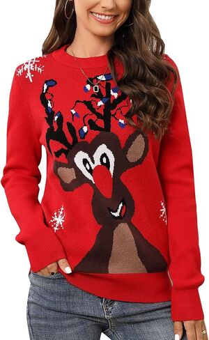 KOJOOIN Ugly Christmas Sweater for Women Funny Xmas Sweatshirt Reindeer Snowflake Snowman Sweaters Funny Holiday Sweaters in Saudi Arabia
