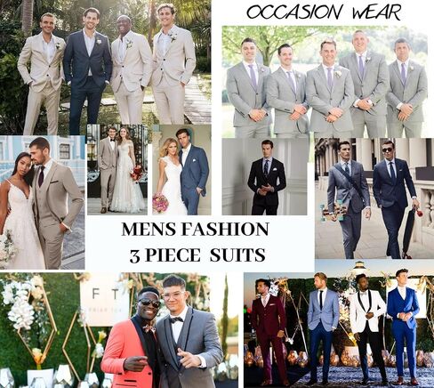 COOFANDY Mens Tuxedo Suit Set 3 Piece Slim Fit Suit Wedding Suit Jacket Vest Pants Set Prom Dress Suit Blue L in Saudi Arabia