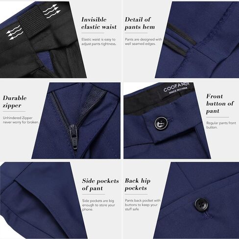 COOFANDY Mens Tuxedo Suit Set 3 Piece Slim Fit Suit Wedding Suit Jacket Vest Pants Set Prom Dress Suit Blue L in Saudi Arabia