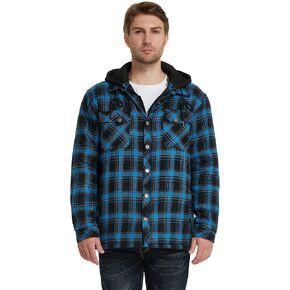 WenVen Men's Thicken Plaid Flannel Quilted Shirts Jacket with Removable Hood