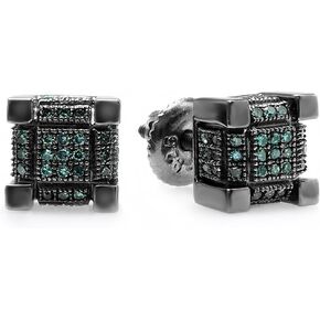 Dazzlingrock Collection 0.50 Carat (ctw) Round Blue Diamond Dice Shape Men's & Women's (Unisex) Stud Earrings 1/2 CT in Black Plated Sterling Silver