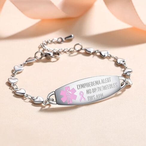 Lymphedema NO BP Medical Alert ID Stainless Heart Bracelet 3 Colors! in Kuwait